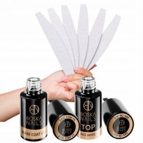 Zestaw do hybrydy Boska Nails Base Coat Top No Wipe 10 x pilnik GRATIS