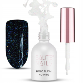 Saute Nails Holo Flash Top No Wipe 8ml Top nawierzchniowy do lakierów hybrydowych z holograficznymi drobinkami