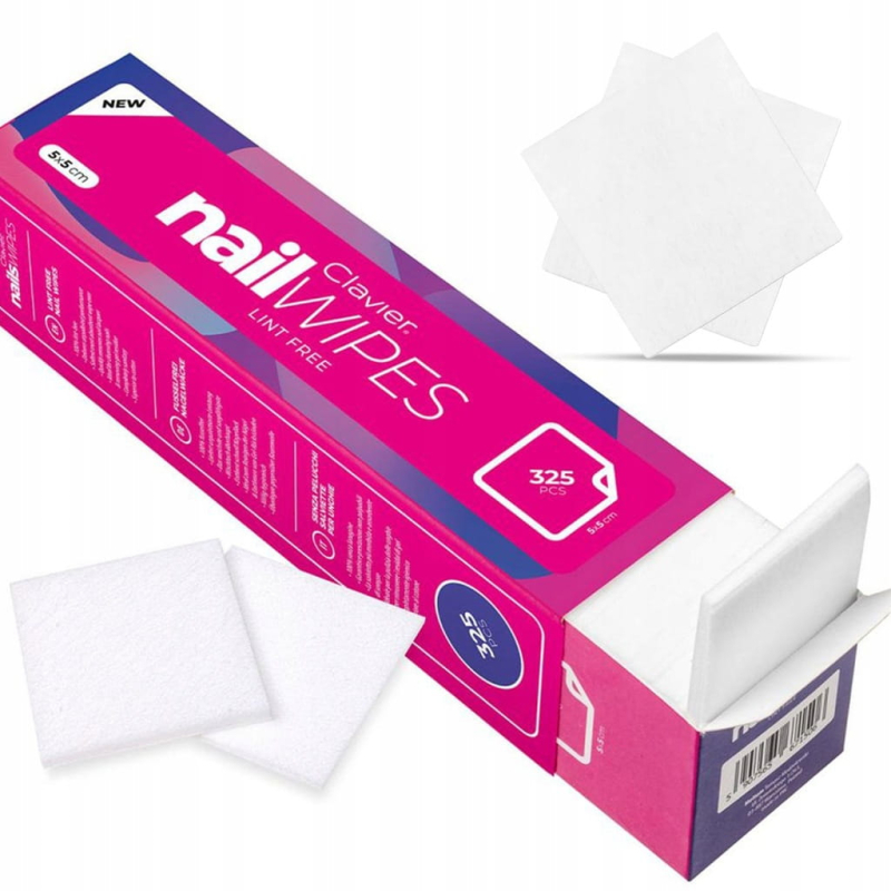 Clavier Nail Wipes Waciki kosmetyczne bezpylowe do zmywania paznokci w pudelku 325 sztuk Clavier Nail Wipes Waciki kosmetyczne bezpylowe do zmywania paznokci w pudelku 325 sztuk