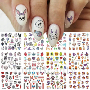 Naklejki wodne na paznokcie 12 wzorów nr BN2377-2388 wzory halloween