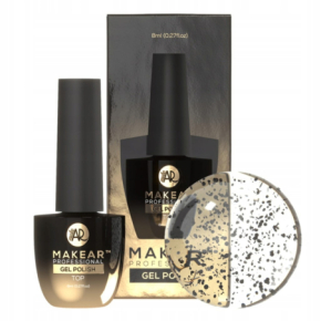Makear Top No Wipe Black Dots Półtransparentny top hybrydowy bez przemywania z czarnymi drobinkami 8ml