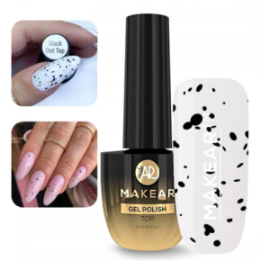 Makear Top No Wipe Black Dots Półtransparentny top hybrydowy bez przemywania z czarnymi drobinkami 8ml