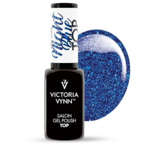 Victoria Vynn Top No Wipe Night Blue Salon Gel Polish Top hybrydowy z niebieskim brokatem 8ml